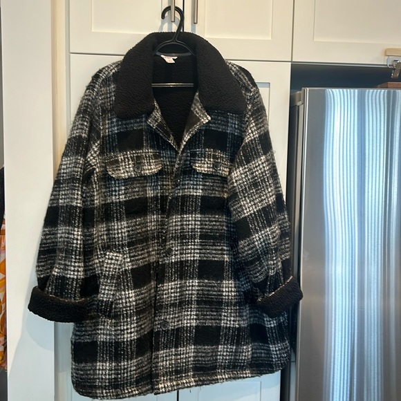 Joe Fresh Sherpa Teddy Fleece Black and White Checkered Shacket Coat Size 3X - Picture 14 of 15